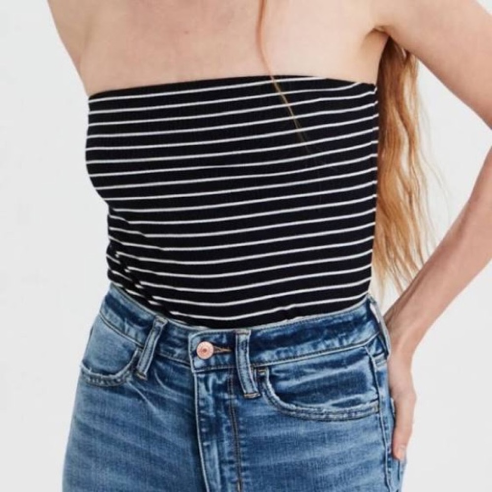 Black and White Striped American Eagle Crop Top